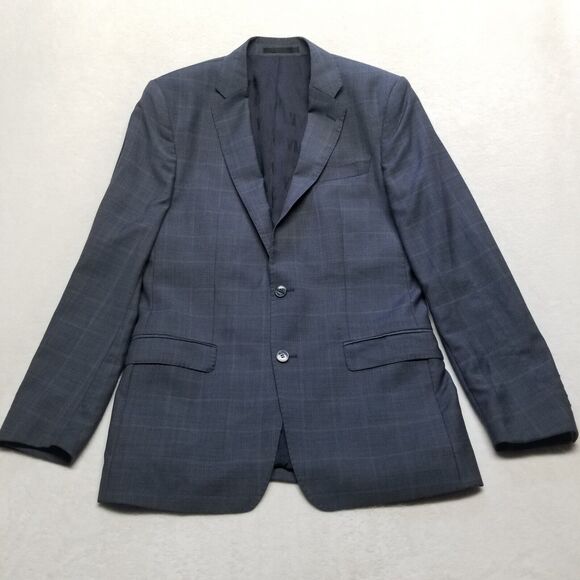 Versace Collection 40R Sport Coat Blue Plaid Wool Blend 2-Button Classic Blazer - Picture 1 of 12